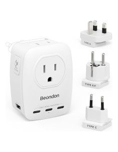 Adaptador de Viaje Universal Beondon con 3 Enchufes y 5 USB