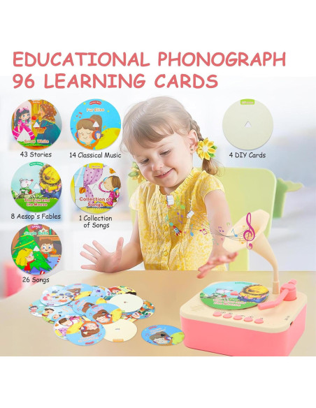 Gramófono Interactivo para Niños Ghousetec con 96 Tarjetas