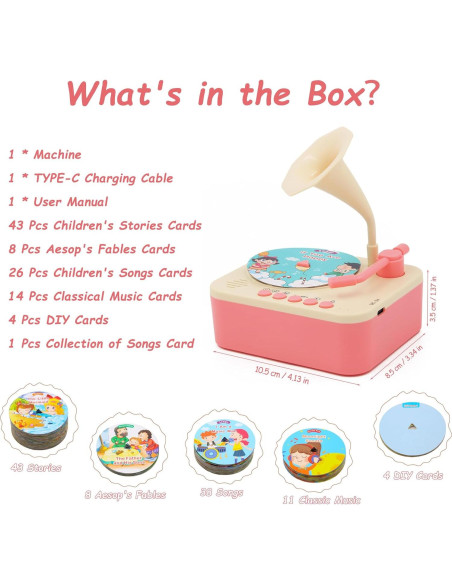 Gramófono Interactivo para Niños Ghousetec con 96 Tarjetas