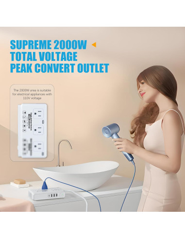 Convertidor de Voltaje 220V a 110V Kruuue 2000W para Viajes