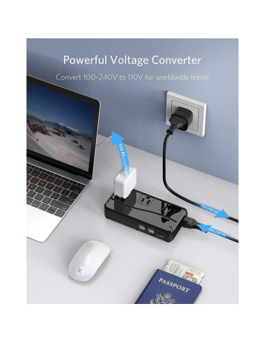 Adaptador de Viaje Universal BESTEK 250W 4 Puertos USB Negro