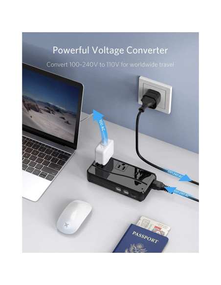 Adaptador de Viaje Universal BESTEK 250W 4 Puertos USB Negro