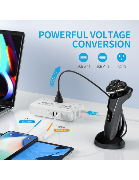 Convertidor de Voltaje 220V a 110V Kruuue 2000W para Viajes