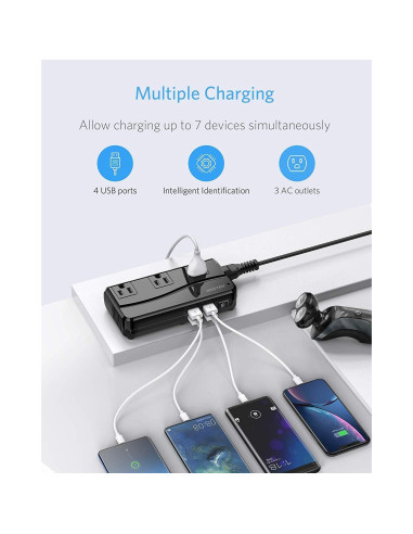 Adaptador de Viaje Universal BESTEK 250W 4 Puertos USB Negro
