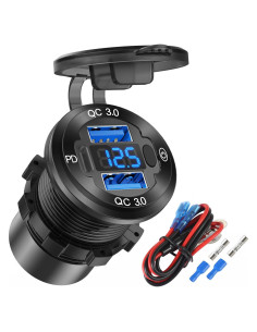 Cargador de coche Hapytrip USB 3.0 con voltímetro 12V