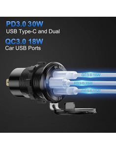 Cargador de coche Hapytrip USB 3.0 con voltímetro 12V 2