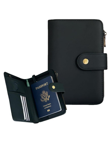 Billetera de Pasaporte de Cuero RFID Yours-Beauty Negra