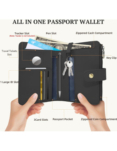 Billetera de Pasaporte de Cuero RFID Yours-Beauty Negra