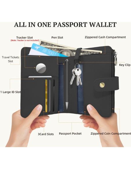 Billetera de Pasaporte de Cuero RFID Yours-Beauty Negra