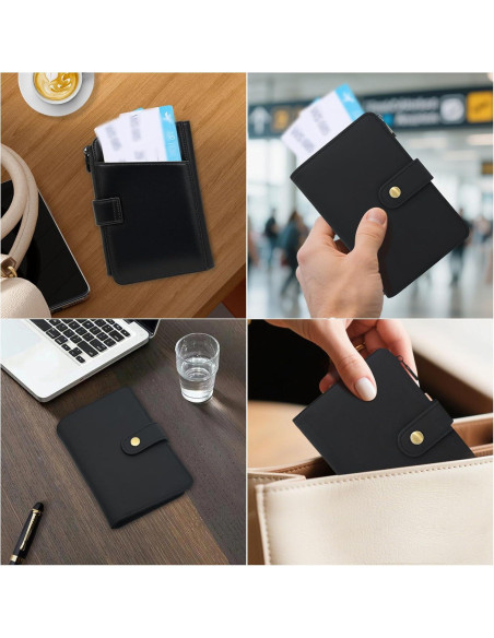 Billetera de Pasaporte de Cuero RFID Yours-Beauty Negra