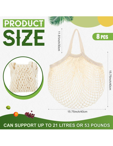 Bolsas de Compras de Malla de Algodón SATINIOR 8 Piezas 40x40 cm