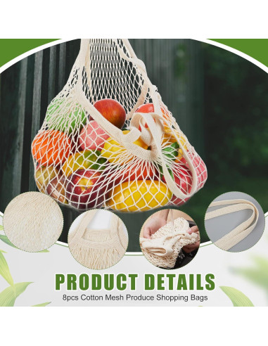 Bolsas de Compras de Malla de Algodón SATINIOR 8 Piezas 40x40 cm
