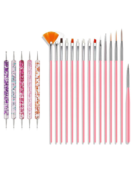 Juego de Pinceles para Arte de Uñas ZEOHBETY 20 Piezas Rosa