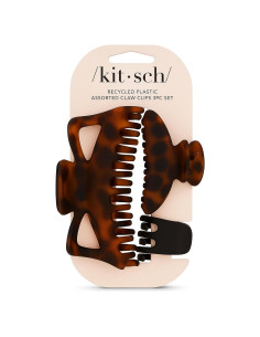 Set de 3 Clips de Garra Kitsch de Plástico Reciclado - Negro y Tortuga