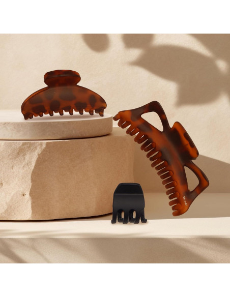 Set de 3 Clips de Garra Kitsch de Plástico Reciclado - Negro y Tortuga