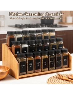 24 Tarros de Especias JARXSUN Cuadrados 480ml con Etiquetas 2