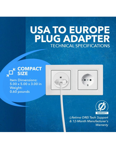 Adaptador de Enchufe Americano a Europeo OREI - Paquete de 6