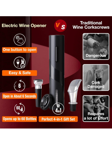 Juego de regalo 4 en 1 abridor de vino eléctrico CREERJOY