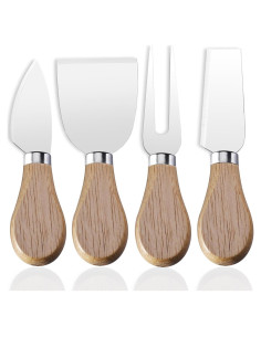 Juego de 4 Cuchillos para Queso Linwnil con Mango de Madera