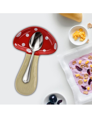 Soporte de Cuchara de Cerámica Rojo BUYNEED en Forma de Hongo