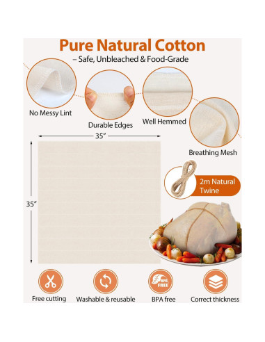 Tela de Queso Reutilizable para Pavo Hdnbsp 89x89cm con Cintas