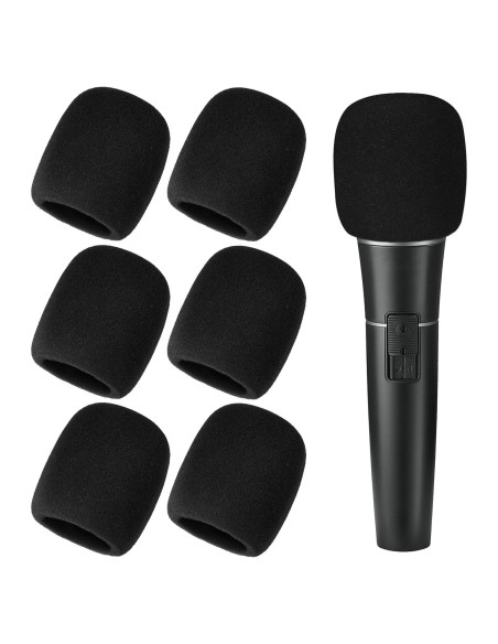 6 Fundas de Espuma Antiviento para Micrófono Negro