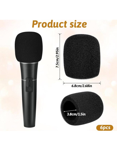 6 Fundas de Espuma Antiviento para Micrófono Negro