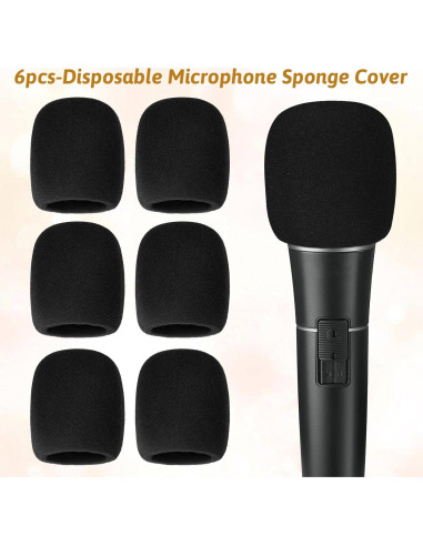 6 Fundas de Espuma Antiviento para Micrófono Negro