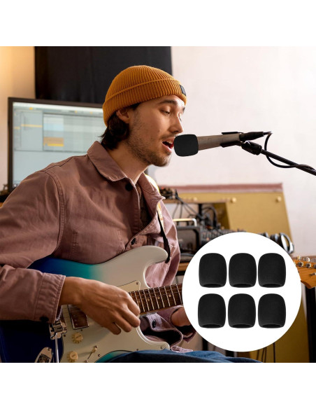 6 Fundas de Espuma Antiviento para Micrófono Negro