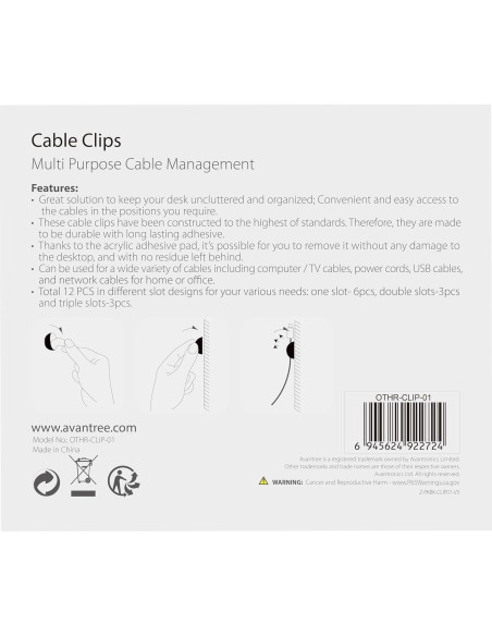 Clips de Cable Avantree 12 Piezas Organizador Adhesivo Clips de Cable Avantree 12 Piezas Organizador Adhesivo