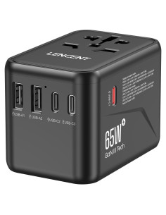 Adaptador de Viaje Universal LENCENT 65W con 2 USB y 3 Carga Rápida