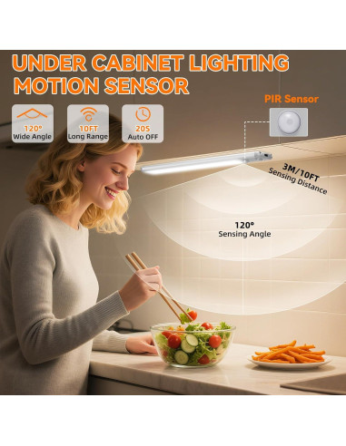 Luz Bajo Gabinete Inalámbrica ZioeYiue 3 Pack con Sensor