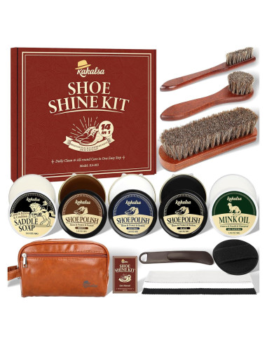 Kit de Brillo para Zapatos 15 Piezas - Limpiador y Acondicionador de Cuero