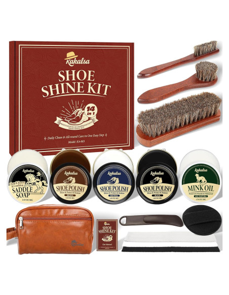 Kit de Brillo para Zapatos 15 Piezas - Limpiador y Acondicionador de Cuero