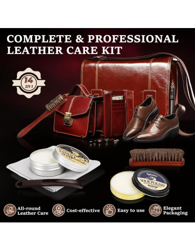 Kit de Brillo para Zapatos 15 Piezas - Limpiador y Acondicionador de Cuero