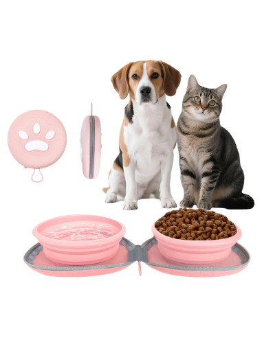 Cuencos Plegables para Perros ABIXIEYQ Doble Silicona Rosa