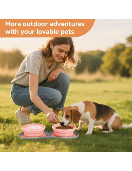 Cuencos Plegables para Perros ABIXIEYQ Doble Silicona Rosa