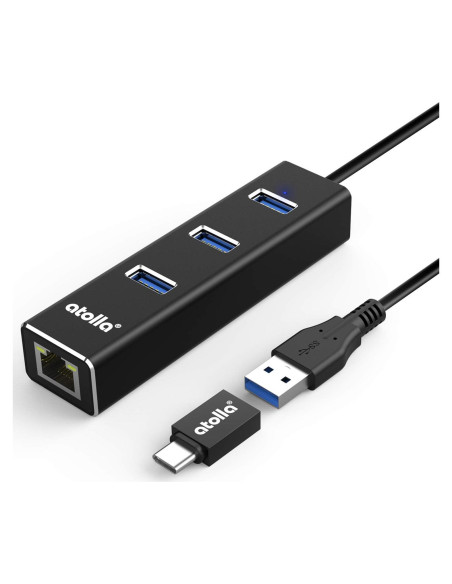 Adaptador USB C a Ethernet 3 Puertos Hub USB 3.0 1000Mbps