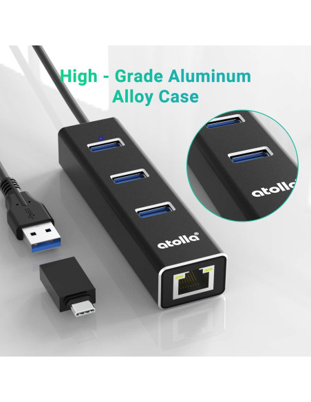 Adaptador USB C a Ethernet 3 Puertos Hub USB 3.0 1000Mbps