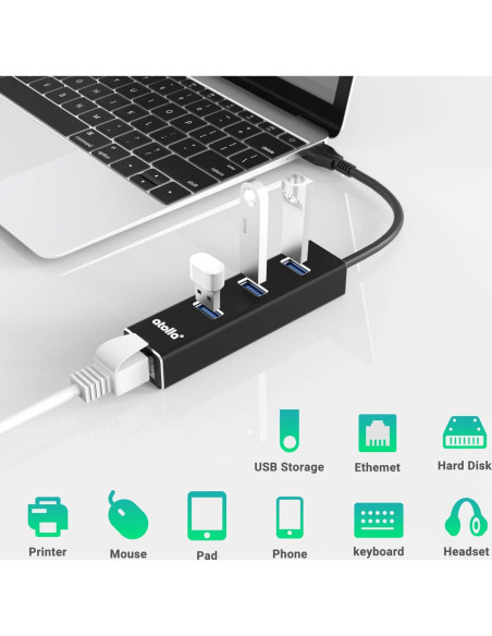 Adaptador USB C a Ethernet 3 Puertos Hub USB 3.0 1000Mbps