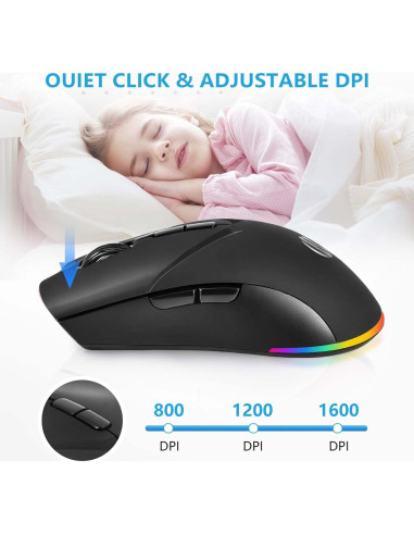 Ratón Inalámbrico Recargable AooKoNi BT 5.2 1600DPI Negro