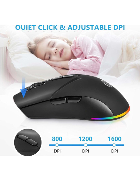 Ratón Inalámbrico Recargable AooKoNi BT 5.2 1600DPI Negro