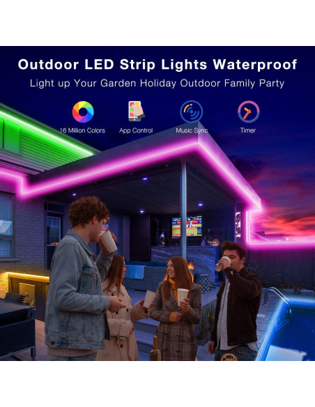 Luces LED de Tira Exterior DAYBETTER 30.48m IP67 Control Remoto
