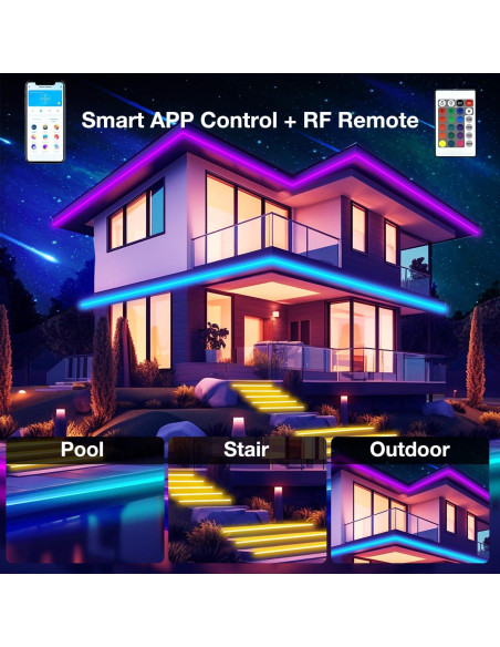 Luces LED de Tira Exterior DAYBETTER 30.48m IP67 Control Remoto