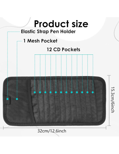 Soporte de CD para coche Trinkrittey con 12 fundas y bolsillo