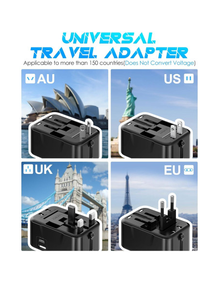 Adaptador de Viaje Universal URJD 2 Puertos USB Tipo C y A