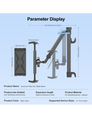 Soporte de Tablet para Coche HouDeOS Ajustable 4.7-15.5" Negro