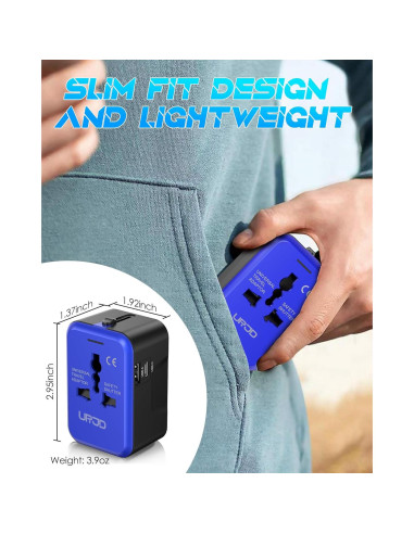 Adaptador de Viaje Universal URJD 2 Puertos USB Tipo C y A