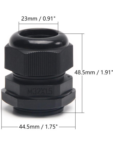 Pasacables M32 Fielect 2 Pcs Negro Impermeable 18-25mm