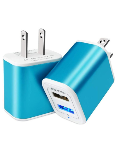 Cargador de pared USB AILKIN 2Pack 2.1A carga rápida azul